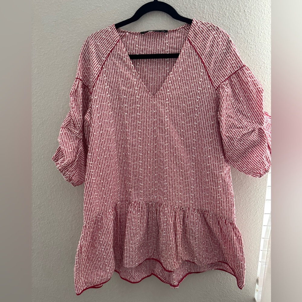Zara Red and White Striped Swim Coverup Tunic